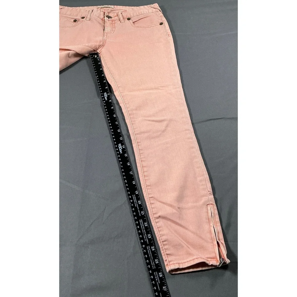 Free People Skinny Jeans Peach Coral Salmon‎ Ankle Zip Low Rise W26 OB15125